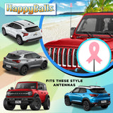 HappyBalls Pink Awareness Ribbon Car Antenna Topper - Thin Antenna Fit
