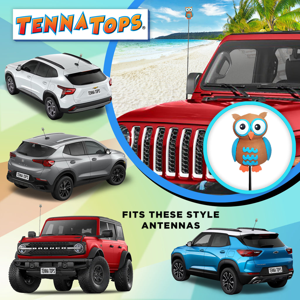 Tenna Tops Blue Owl Car Antenna Topper - Thin Antenna Fit