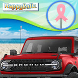 HappyBalls Pink Awareness Ribbon Car Antenna Topper - Thin Antenna Fit